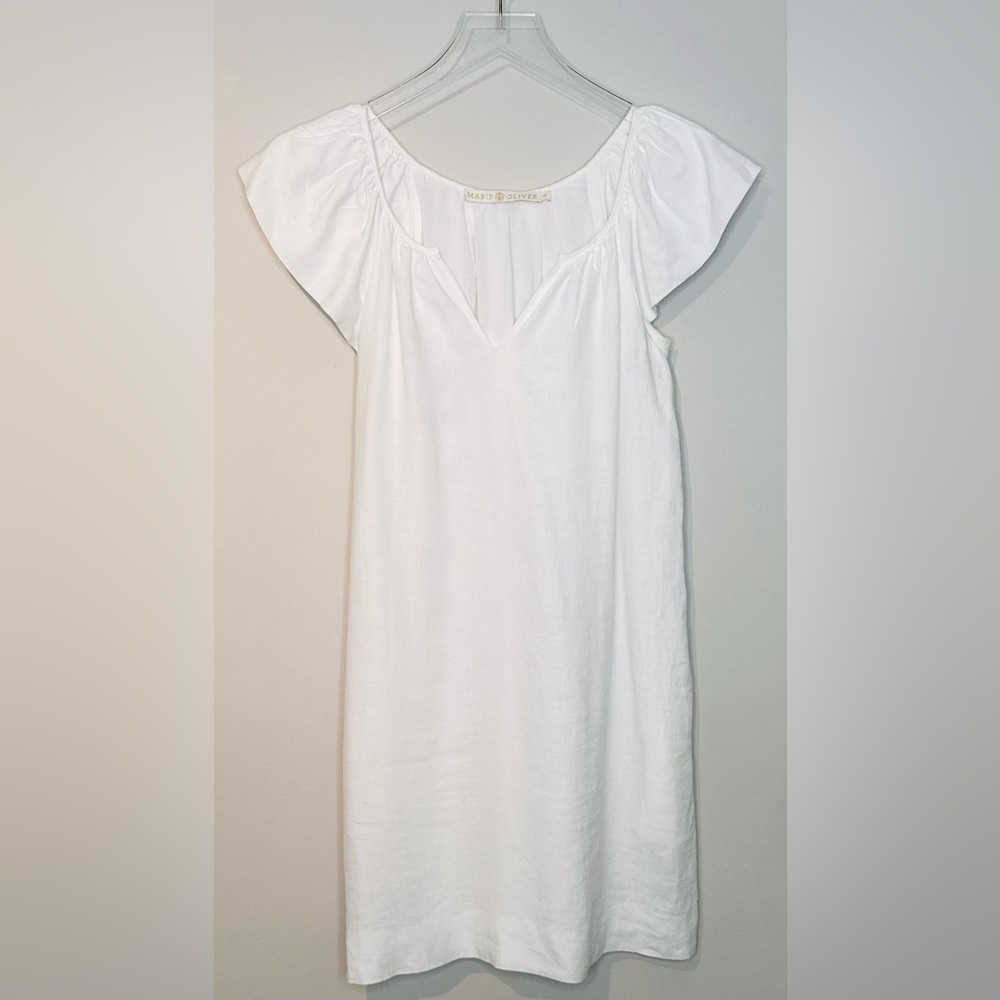 Marie Oliver White Ivory Linen Flutter Sleeve Mini Dress - Picture 11 of 11